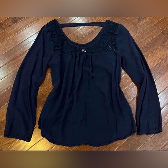 Papaya long sleeve navy bar back top with lace detail size large - Picture 2 of 6